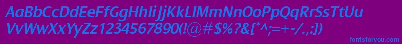 DialogSemiboldItalic-Schriftart – Blaue Schriften auf violettem Hintergrund