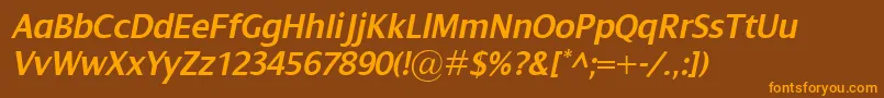 DialogSemiboldItalic-Schriftart – Orangefarbene Schriften auf braunem Hintergrund