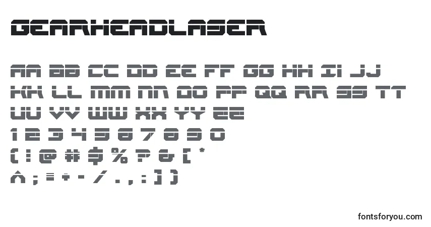 Czcionka Gearheadlaser – alfabet, cyfry, specjalne znaki