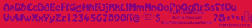 Handmedown-Schriftart – Violette Schriften auf rotem Hintergrund
