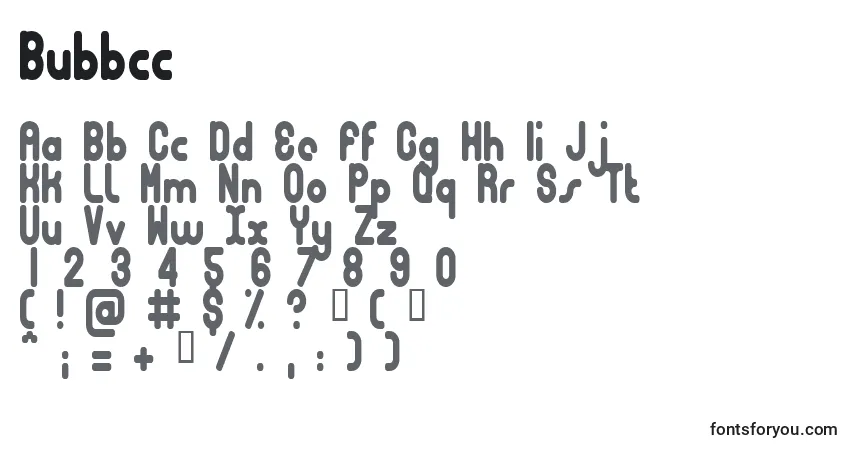 Schriftart Bubbcc – Alphabet, Zahlen, spezielle Symbole