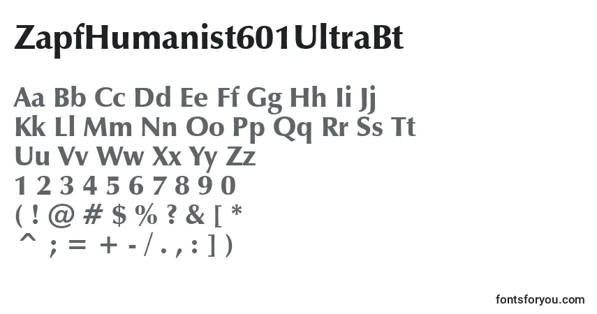 A fonte ZapfHumanist601UltraBt – alfabeto, números, caracteres especiais
