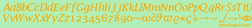 フォントMachadomathalternateextsskRegular – オレンジの文字が緑の背景にあります。