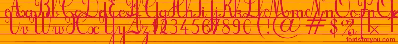 CursifLignes-fontti – punaiset fontit oranssilla taustalla