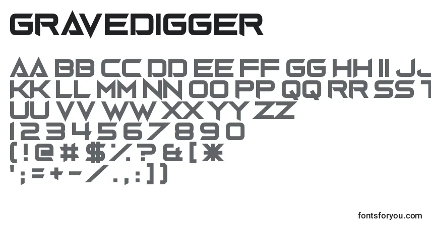 A fonte Gravedigger – alfabeto, números, caracteres especiais
