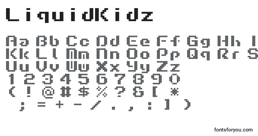 A fonte LiquidKidz – alfabeto, números, caracteres especiais