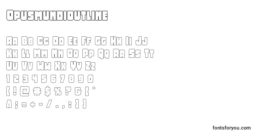 A fonte Opusmundioutline – alfabeto, números, caracteres especiais