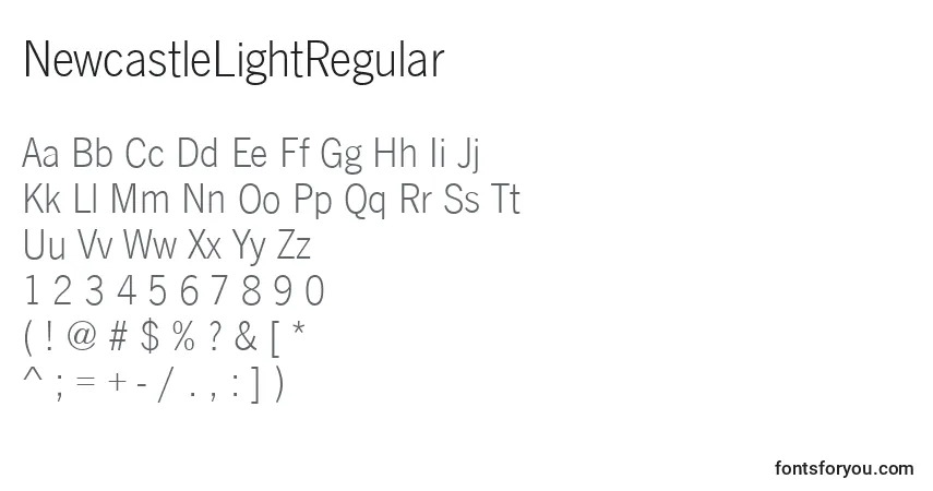 Шрифт NewcastleLightRegular – алфавит, цифры, специальные символы