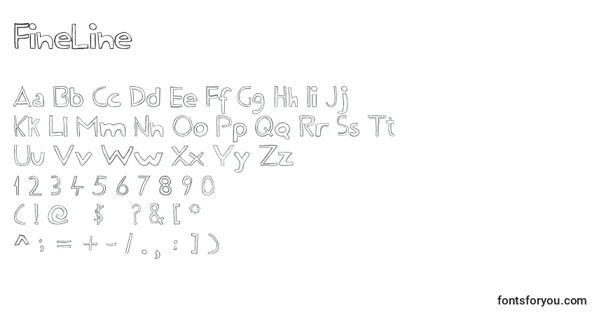 Schriftart FineLine – Alphabet, Zahlen, spezielle Symbole