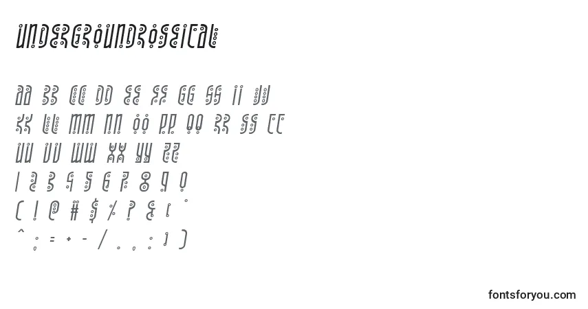 Fuente Undergroundroseital - alfabeto, números, caracteres especiales