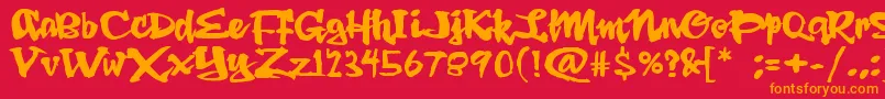 DingRooster-Schriftart – Orangefarbene Schriften auf rotem Hintergrund