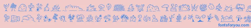 Minipicsuprootedleaf-Schriftart – Blaue Schriften auf rosa Hintergrund