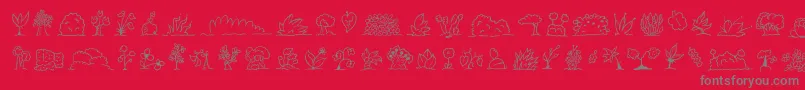 Minipicsuprootedleaf-fontti – harmaat kirjasimet punaisella taustalla