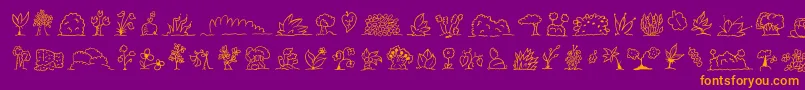 Minipicsuprootedleaf-fontti – oranssit fontit violetilla taustalla