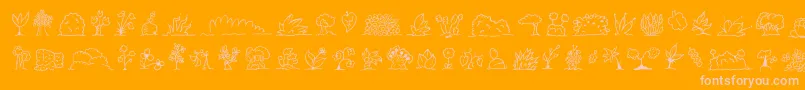 Minipicsuprootedleaf-fontti – vaaleanpunaiset fontit oranssilla taustalla