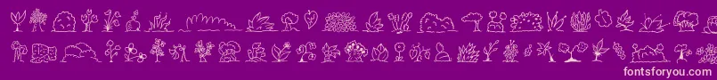 Minipicsuprootedleaf-fontti – vaaleanpunaiset fontit violetilla taustalla