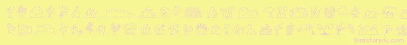 Minipicsuprootedleaf-fontti – vaaleanpunaiset fontit keltaisella taustalla