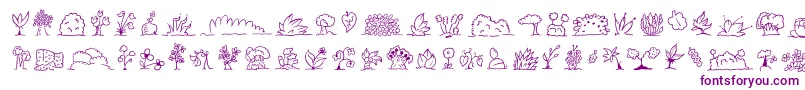 Minipicsuprootedleaf-Schriftart – Violette Schriften auf weißem Hintergrund