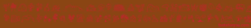 フォントMinipicsuprootedleaf – 赤い文字が茶色の背景にあります。