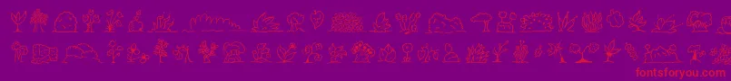 Minipicsuprootedleaf-fontti – punaiset fontit violetilla taustalla