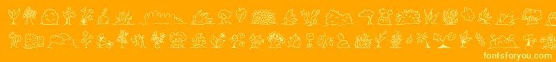 Minipicsuprootedleaf-Schriftart – Gelbe Schriften auf orangefarbenem Hintergrund