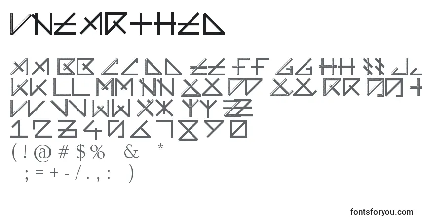 Czcionka Unearthed – alfabet, cyfry, specjalne znaki