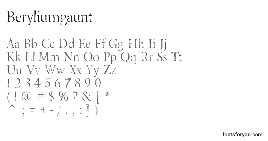 Beryliumgaunt-fontti – aakkoset, numerot, erikoismerkit