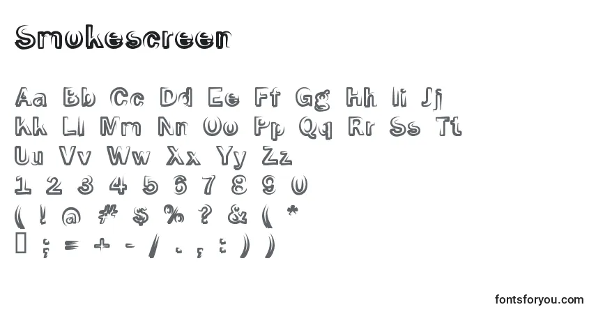 Czcionka Smokescreen – alfabet, cyfry, specjalne znaki
