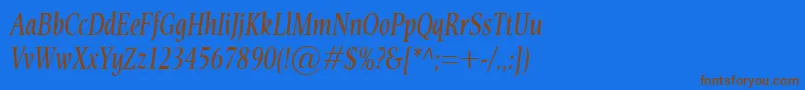 フォントEsperantoCondItalic – 茶色の文字が青い背景にあります。