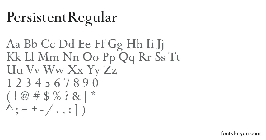 A fonte PersistentRegular – alfabeto, números, caracteres especiais