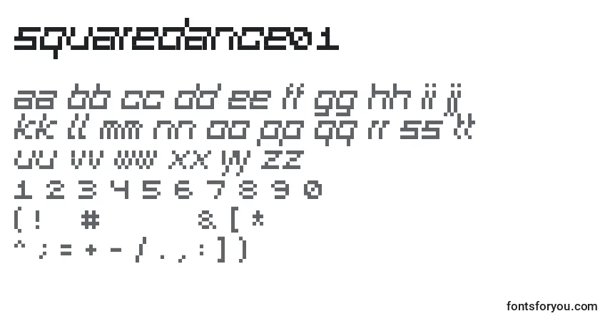 Czcionka Squaredance01 – alfabet, cyfry, specjalne znaki