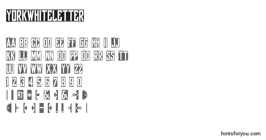 Czcionka Yorkwhiteletter – alfabet, cyfry, specjalne znaki