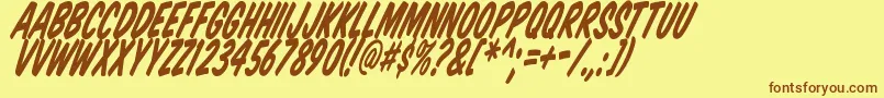 フォントKomtittl – 茶色の文字が黄色の背景にあります。