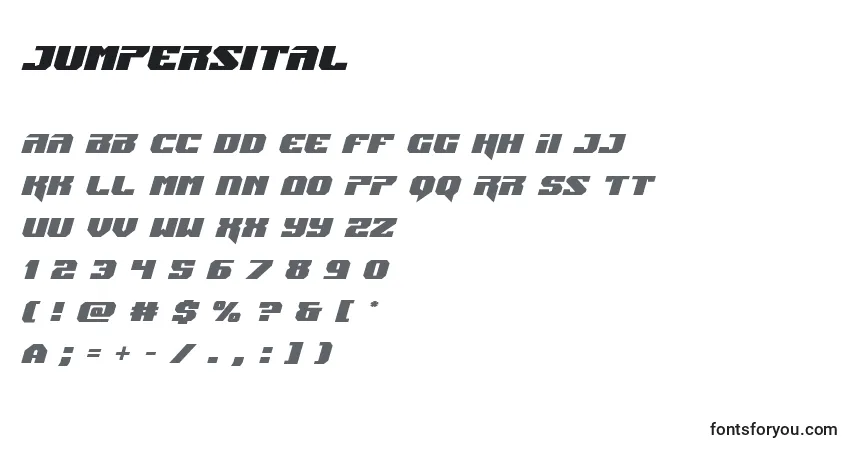 A fonte Jumpersital – alfabeto, números, caracteres especiais