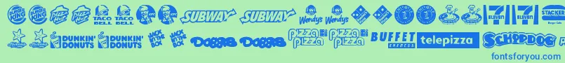 フォントFastFoodLogos – 青い文字は緑の背景です。