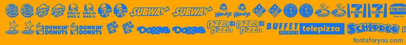 FastFoodLogos-Schriftart – Blaue Schriften auf orangefarbenem Hintergrund