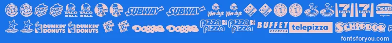 FastFoodLogos-Schriftart – Rosa Schriften auf blauem Hintergrund