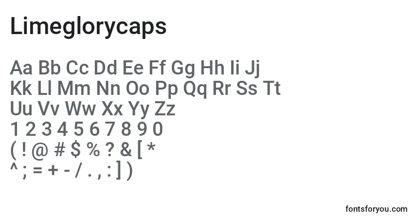 Schriftart Limeglorycaps – Alphabet, Zahlen, spezielle Symbole