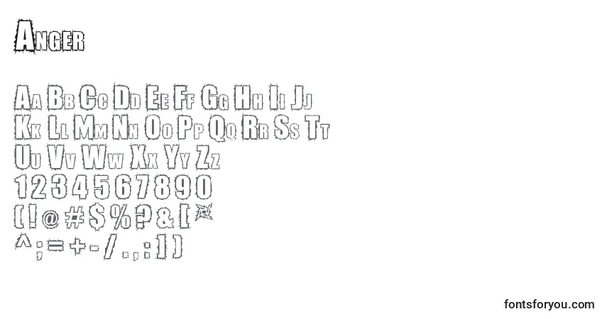 Czcionka Anger – alfabet, cyfry, specjalne znaki