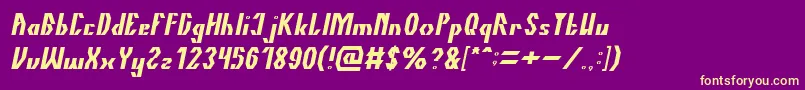 Fonte TheQuickItalic – fontes amarelas em um fundo roxo