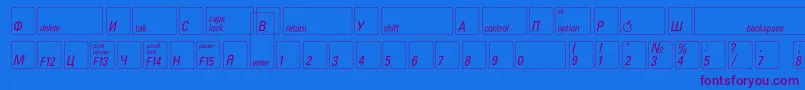 Czcionka Keyfontrussian – fioletowe czcionki na niebieskim tle