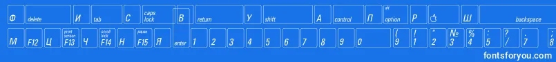 Keyfontrussian-Schriftart – Weiße Schriften auf blauem Hintergrund