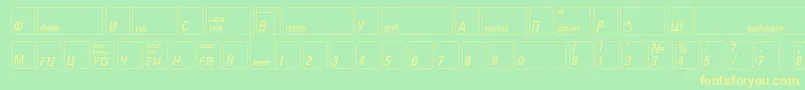 フォントKeyfontrussian – 黄色の文字が緑の背景にあります