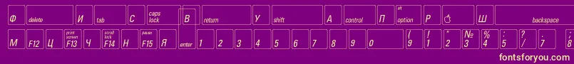 フォントKeyfontrussian – 紫の背景に黄色のフォント