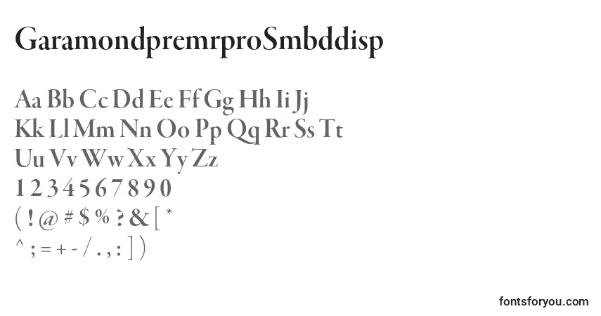 A fonte GaramondpremrproSmbddisp – alfabeto, números, caracteres especiais