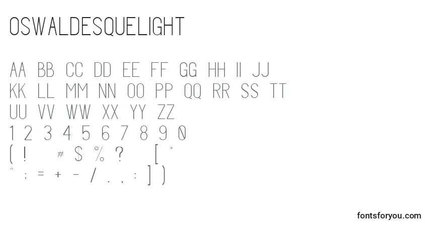 A fonte OswaldesqueLight – alfabeto, números, caracteres especiais