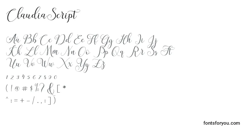 ClaudiaScript Font – alphabet, numbers, special characters