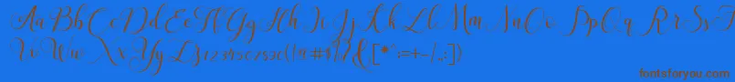 ClaudiaScript-Schriftart – Braune Schriften auf blauem Hintergrund