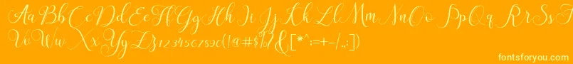 ClaudiaScript-Schriftart – Gelbe Schriften auf orangefarbenem Hintergrund