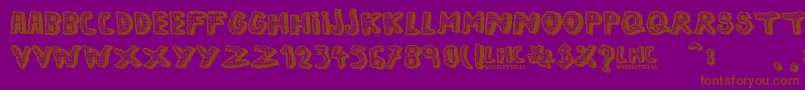 LeftHandComic-Schriftart – Braune Schriften auf violettem Hintergrund
